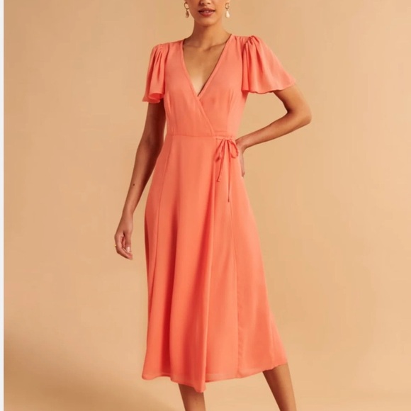 Abercrombie & Fitch Peach Wrap Midi Dress - Picture 1 of 10